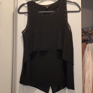 Monteau Black Flowy Tank Top w/ open slit Back